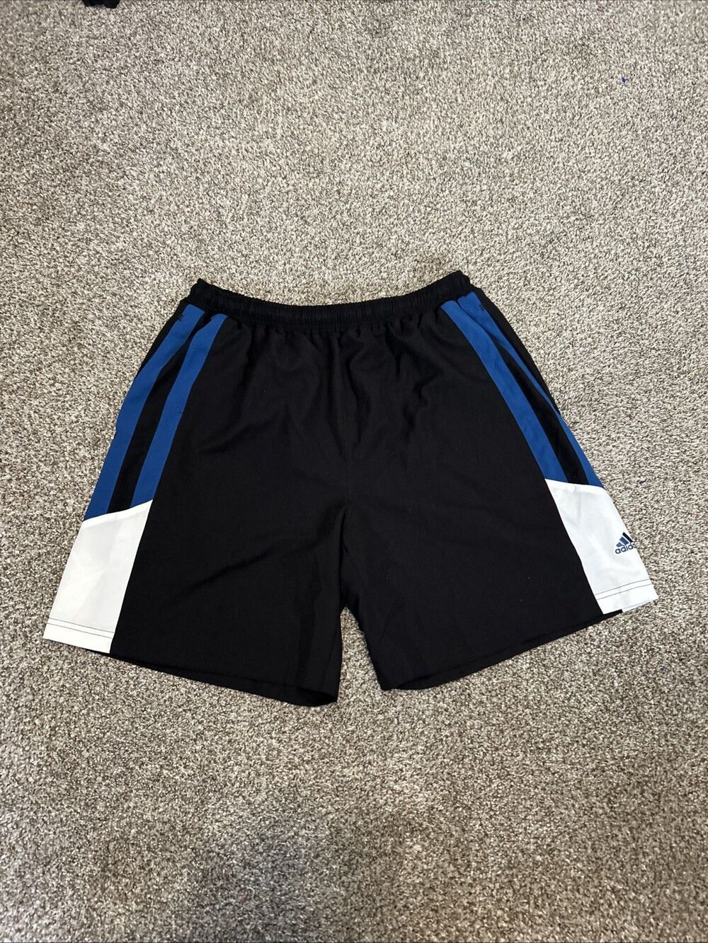 Vintage 90s Adidas Nylon Athletic Sport Track Short Men L 8" Baggy Blue 3 Stripe